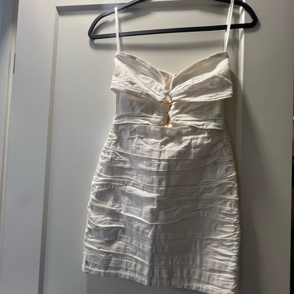White Linen Strapless Dress